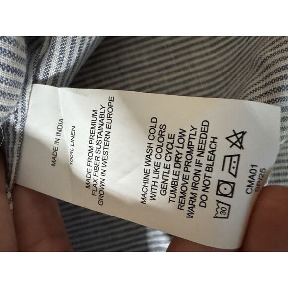 Quince Shirt Women’s Large 100% European Linen Camp Blue Pinstripe - Picture 9 of 10